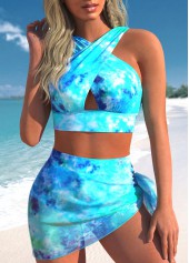 Rotita-Mesh-Bikini-Set mit Batikmuster in Cyan