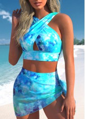 Cyan swimwear,Tie Dye swimwear,ROTITA Mesh Cyan Tie Dye Print Bikini Set