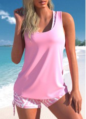 Dreiteiliges Rotita-Tankini-Set mit mittelhohem Bund und geometrischem Muster in Rosa