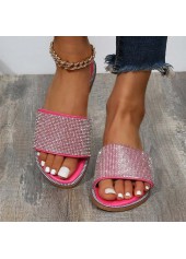 Pink accessories,Plain Color accessories,Pink Sepuins Falt Open Toe Slippers