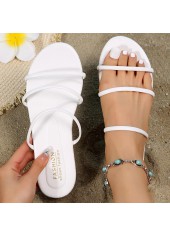 White accessories,Plain Color accessories,White Striped Falt Open Toe Sliders