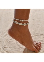 Round Layered Design White Anklet Set