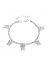 Silver jewelry,Animal Print jewelry,Silver Alloy Detail Bow Design Anklet
