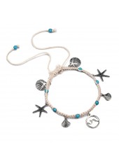Silver jewelry,Other jewelry,Starfish and Shell Detail Silver Anklet