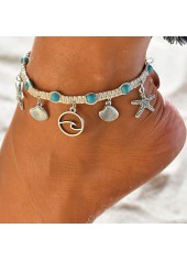 Starfish and Shell Detail Silver Anklet