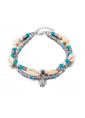 Silver jewelry,Other jewelry,Round Beads Conch Design Silver Anklet Set