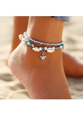 Round Beads Conch Design Silver Anklet Set