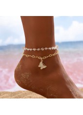 Butterfly Rhinestone Layered Design Golden Anklet