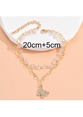 Golden jewelry,Other jewelry,Butterfly Rhinestone Layered Design Golden Anklet