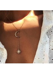 Alloy Moon and Star Design Golden Necklace