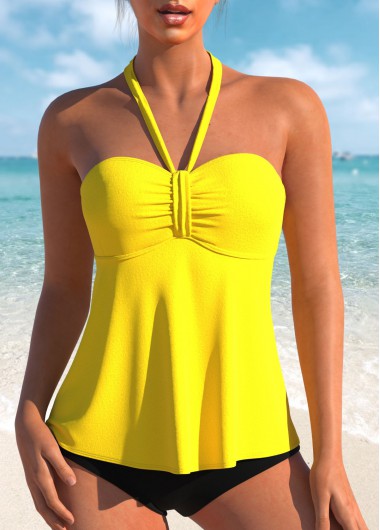 Ginger swimwear,Plain Color swimwear,ROTITA Breathable Tie Back Ginger Tankini Top