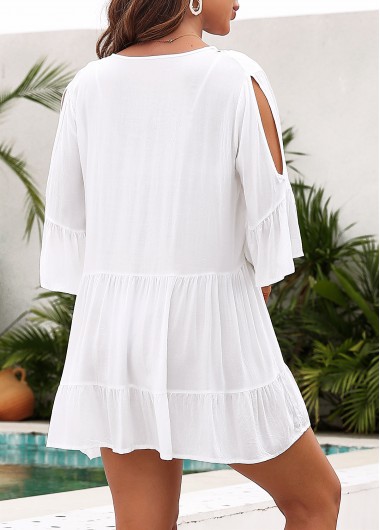 White swimwear,Plain Color swimwear,Tassel Tie Front White Cover Up