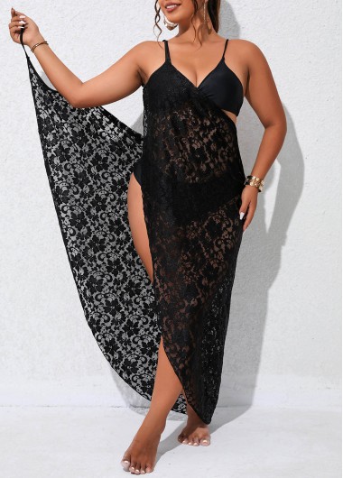 Black plus size,Plain Color plus size,Black Plus Size Criss Cross Cover Up