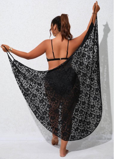 Black plus size,Plain Color plus size,Black Plus Size Criss Cross Cover Up