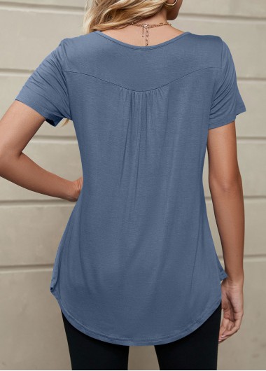Dusty Blue tops,Plain Color tops,Lightweigh Dusty Blue Round Neck T Shirt