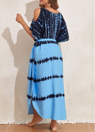 Light Blue swimwear,Tie Dye swimwear,Cut Out Light Blue Cover Up