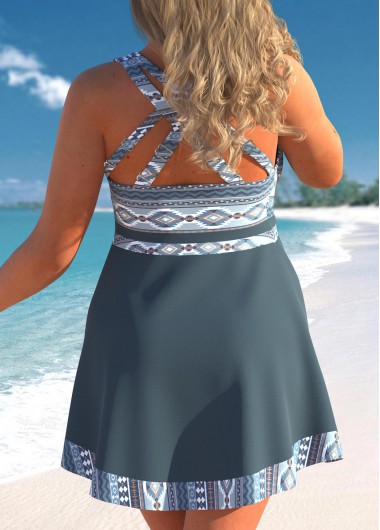 Dusty Blue plus size,Tribal plus size,Geometric plus size,ROTITA Plus Size Tribal Print Swimdress Top