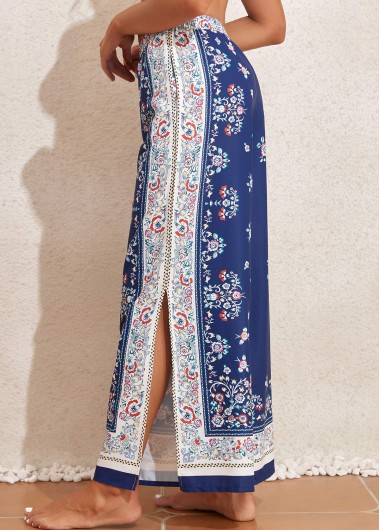 Navy swimwear,Tribal swimwear,Floral swimwear,Plants swimwear,Split Navy Tribal Print Cover Up