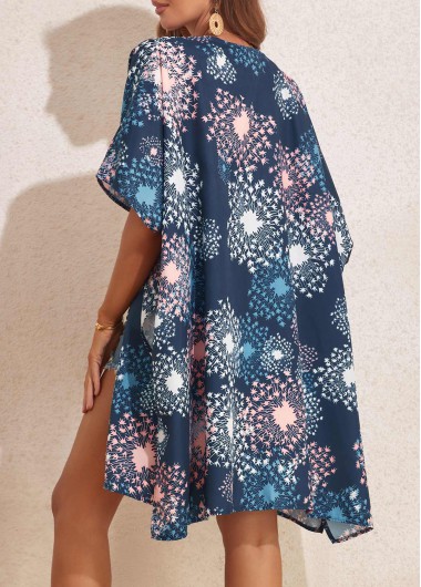 Navy swimwear,Geometric swimwear,Split Open Front Navy Cover Up