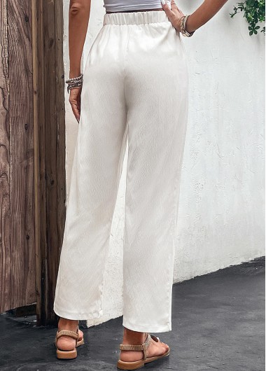 White bottoms,Plain Color bottoms,Pocket White Drawastring High Waisted Pants