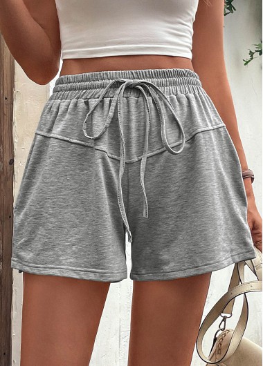 Grey bottoms,Plain Color bottoms,Stretch Drawstring Grey High Waisted Shorts