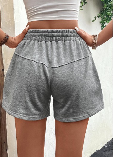 Grey bottoms,Plain Color bottoms,Stretch Drawstring Grey High Waisted Shorts