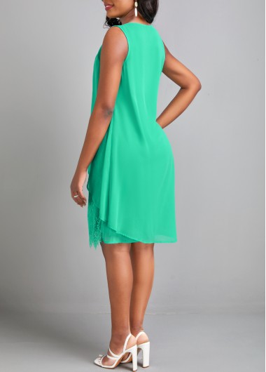 Green dresses,Plain Color dresses,ROTITA Lace Green H Shape Round Neck Sleeveless Dress