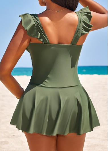 Sage Green swimwear,Plain Color swimwear,ROTITA Sage Green Criss Cross One Piece Swimwear