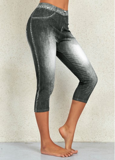 Black bottoms,Flag bottoms,Ombre bottoms,Flag Print Denim Blue Mid Waisted Leggings