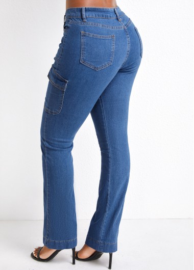 Denim Blue bottoms,Plain Color bottoms,Pocket Denim Blue Skinny Zipper Fly Jeans