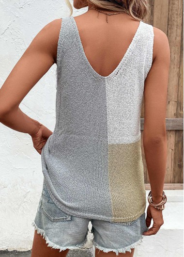 Grey tops,Contrast Color tops,Patchwork Grey V Neck Sweater Vest