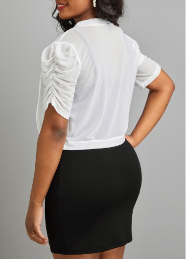 White outerwear & coats,Plain Color outerwear & coats,Ruched White Open Front Short Sleeve Coat