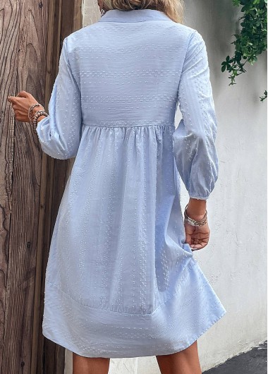 Light Blue dresses,Plain Color dresses,Pocket Light Blue Split Neck Shift Dress