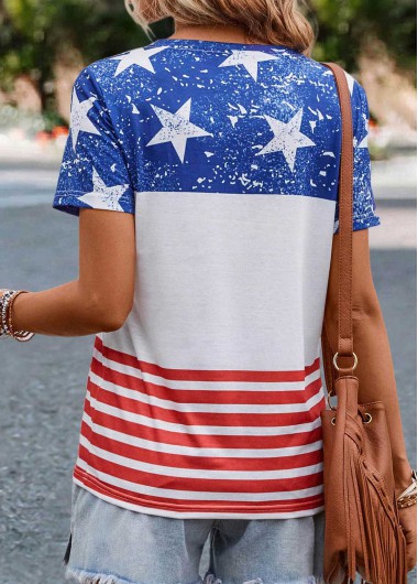 Multi Color tops,Flag tops,Striped tops,Geometric tops,Flag Print Multi Color Round Neck T Shirt