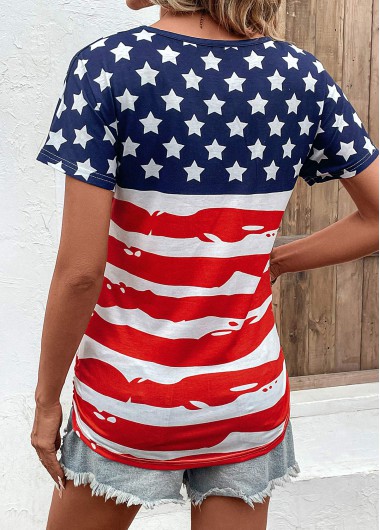 Multi Color tops,Flag tops,Striped tops,Patchwork Flag Print Multi Color T Shirt