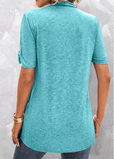 Turquoise tops,Leopard tops,Striped tops,ROTITA Fake 2in1 Leopard Turquoise V Neck T Shirt