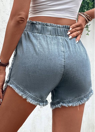 Blue bottoms,Plain Color bottoms,Pocket Blue Button Fly High Waisted Denim Shorts