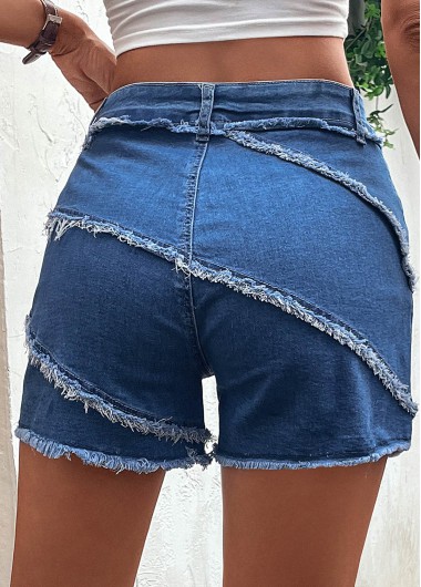 Denim Blue bottoms,Plain Color bottoms,Pocket Regular Button Fly Denim Shorts