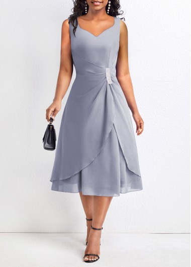 Grey dresses,Plain Color dresses,ROTITA Asymmetry Grey Heart Collar Sleeveless Dress