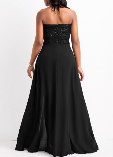 Black dresses,Plain Color dresses,Tie Patchwork Black Sleeveless Maxi Dress