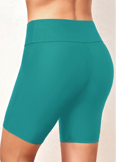 Turquoise swimwear,Plain Color swimwear,ROTITA Turquoise Wide Waistband Mid Waisted Swimwear Shorts