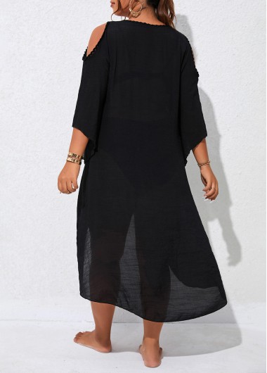Black plus size,Plain Color plus size,Patchwork Plus Size Weave Black Cover Up