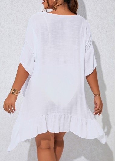 White plus size,Plain Color plus size,Plus Size Patchwork Tassel White Cover Up
