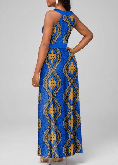 Blue dresses,Tribal dresses,ROTITA Tie Tribal Print Blue Belted Maxi Dress