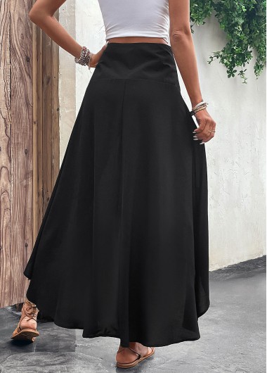 Black bottoms,Plain Color bottoms,Asymmetry Black Elastic Waist A Line Skirt