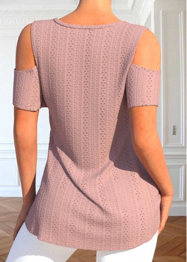 Dusty Pink tops,Plain Color tops,ROTITA Breathable Dusty Pink V Neck T Shirt