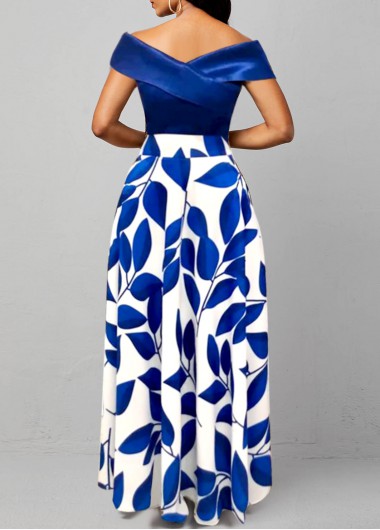 Dark Blue dresses,White dresses,Plants dresses,ROTITA Surplice Leaf Print Dark Blue Maxi Dress