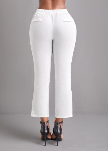 White bottoms,Plain Color bottoms,Pocket White Drawastring Mid Waisted Pants