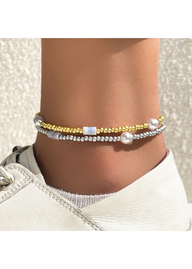 Multi Color jewelry,Other jewelry,Round Pearl Beads Detail Multi Color Anklet Set