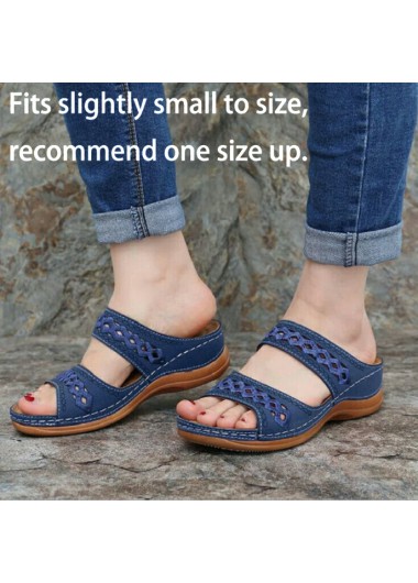 Blue accessories,Plain Color accessories,Blue Hollow Falt Open Toe Sliders